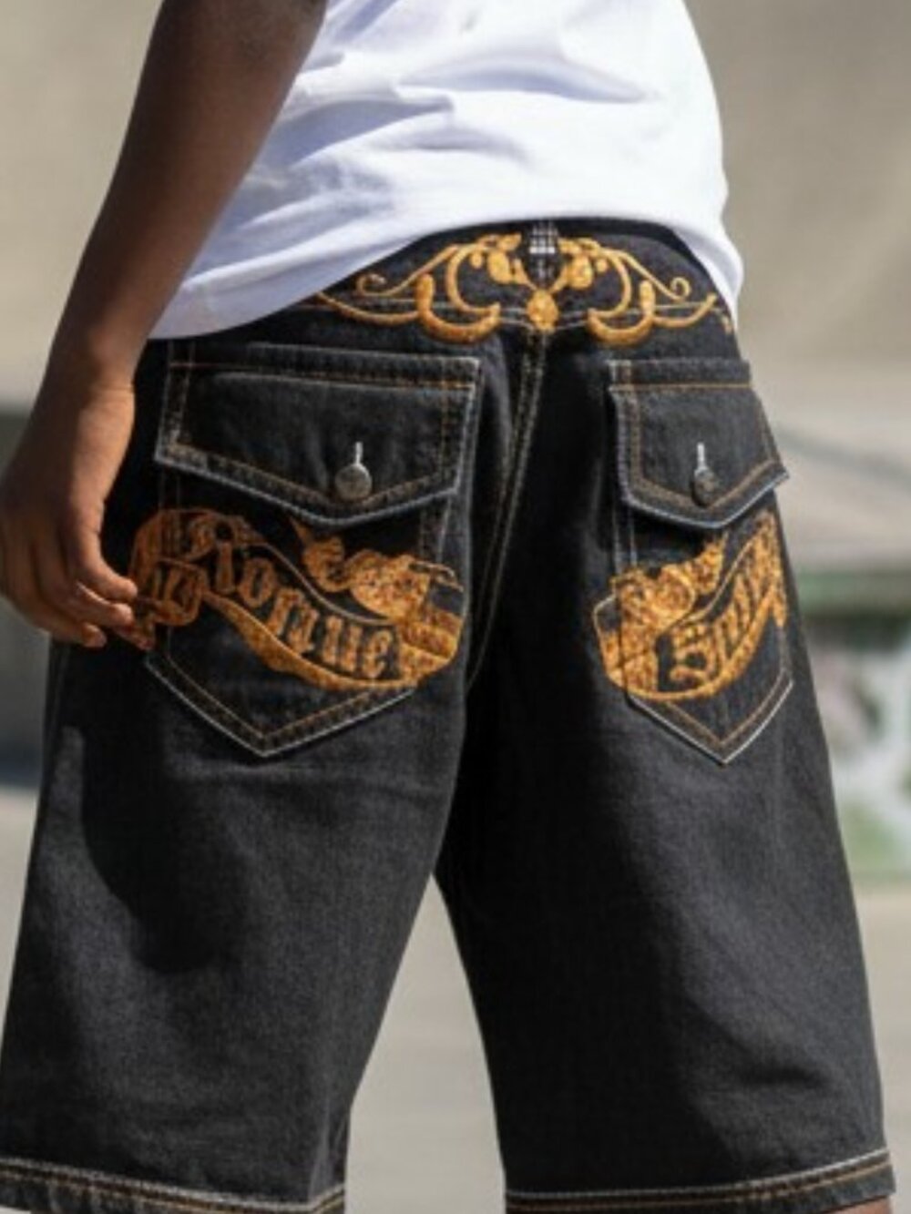 Clench Jeans Embroidered Denim Rose Gold Skater Hip Hop Y2K